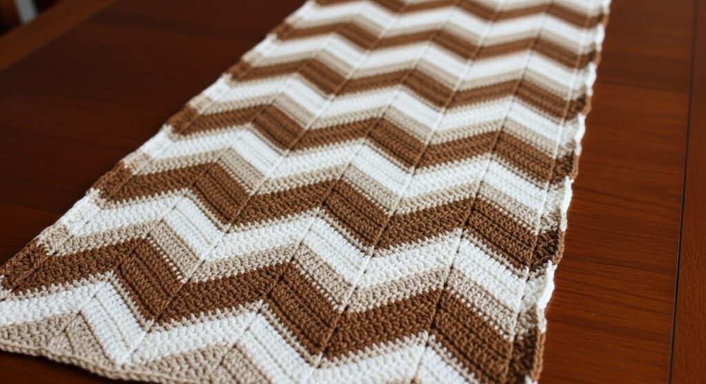 Passadeira retangular em crochê com ponto chevron colorido para renovar sua decoração