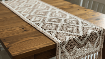 Caminho de mesa em crochê com desenhos geométricos para decorar com estilo