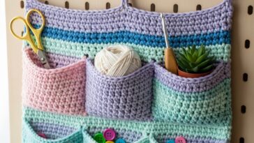 Porta-treco de crochê com fio de malha para organizar com estilo