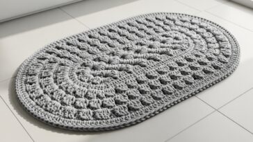 Tapete de banheiro em crochê oval para segurança e charme