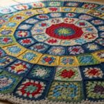 Tapete redondo em crochê com granny square gigante no centro para destacar sua decoração