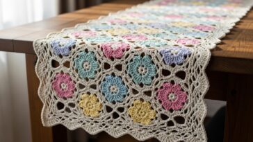 Caminho de mesa em crochê com flores para realçar a mesa
