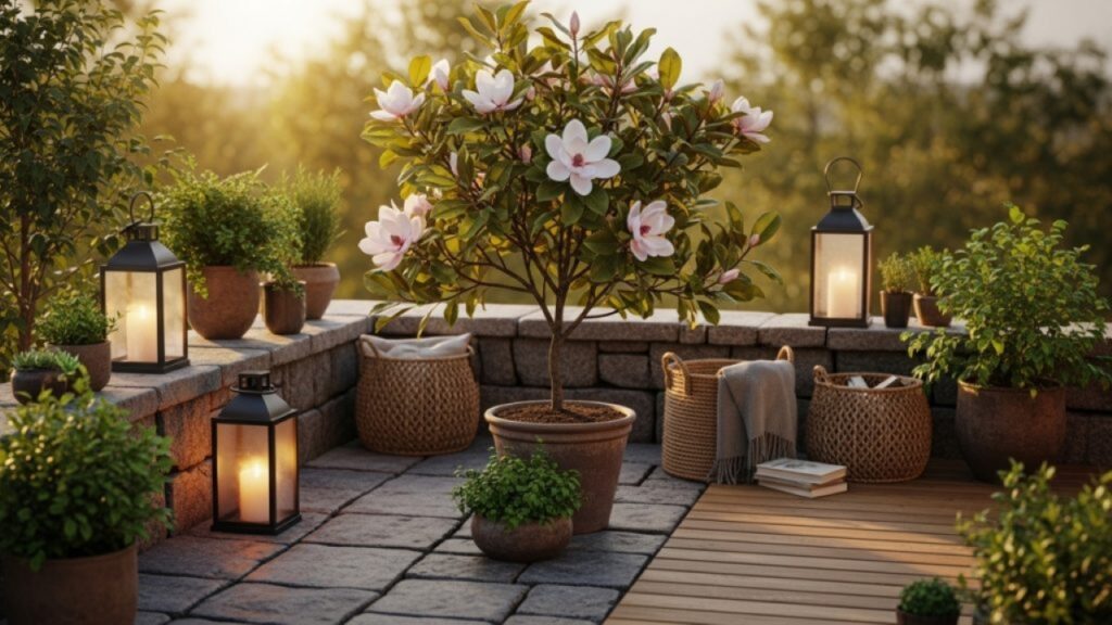 Um jardim de magnólias: perfume e serenidade em pequenos espaços.