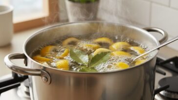 Ferver cascas de limão com folha de louro é um truque simples e eficiente que deixa o ambiente com aroma fresco, ajuda a afastar insetos e ainda proporciona sensação de bem-estar.