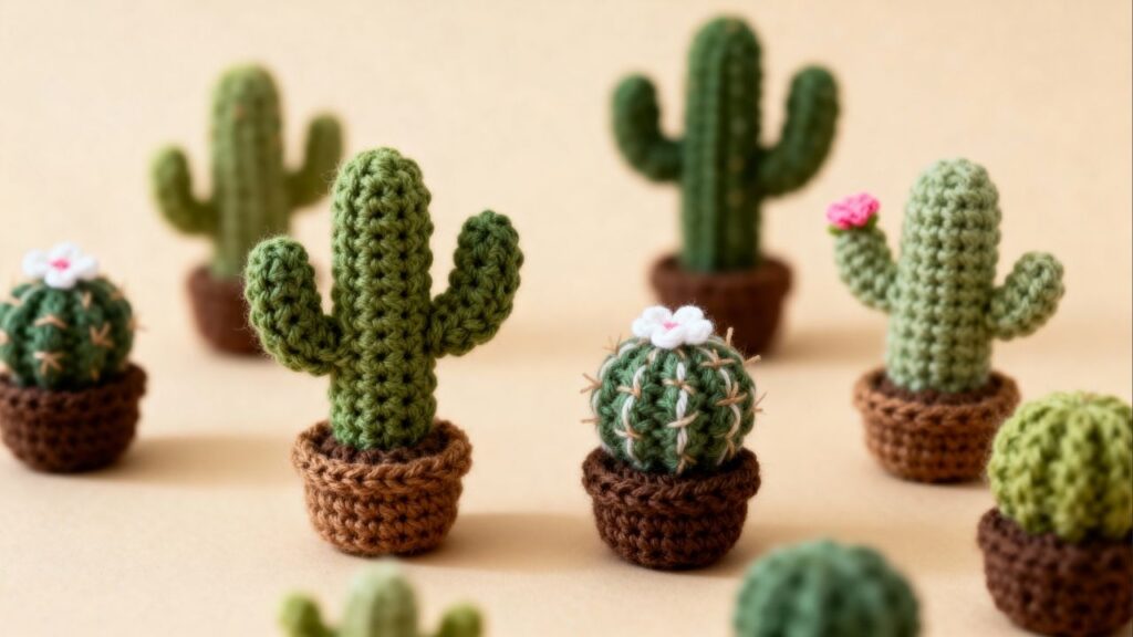 Como fazer mini cactos de crochê com acabamento firme e formato perfeito