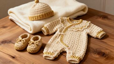 Saída de maternidade em crochê valoriza cada ponto com carinho e cuidado