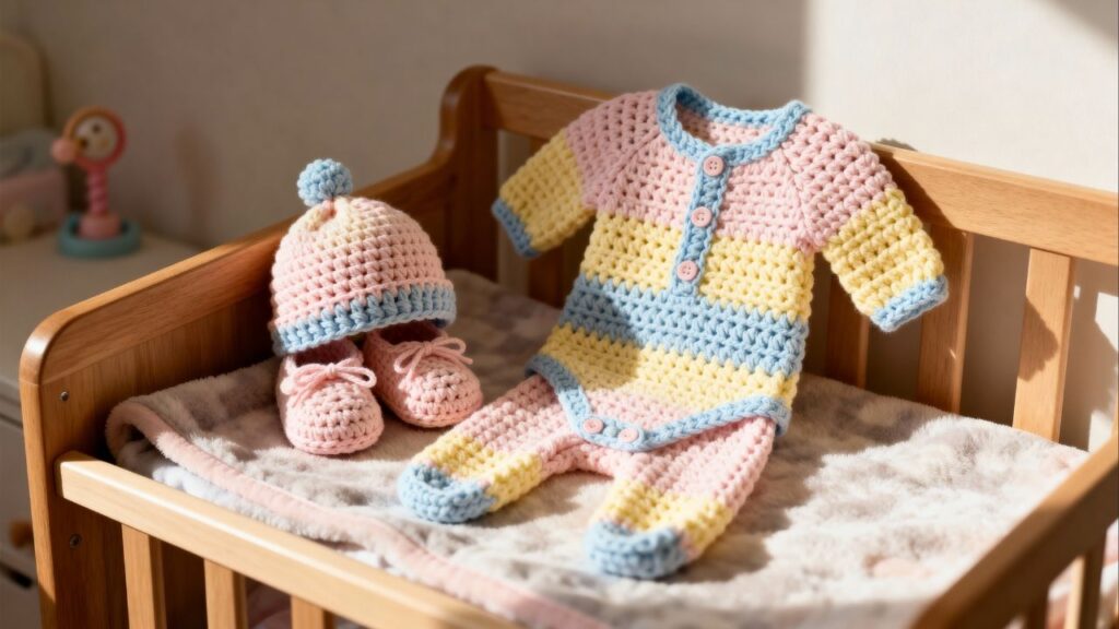 Saída de maternidade em crochê valoriza cada ponto com carinho e cuidado