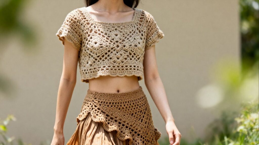 Como fazer conjunto cropped + saia em crochê com medidas certas e bom acabamento