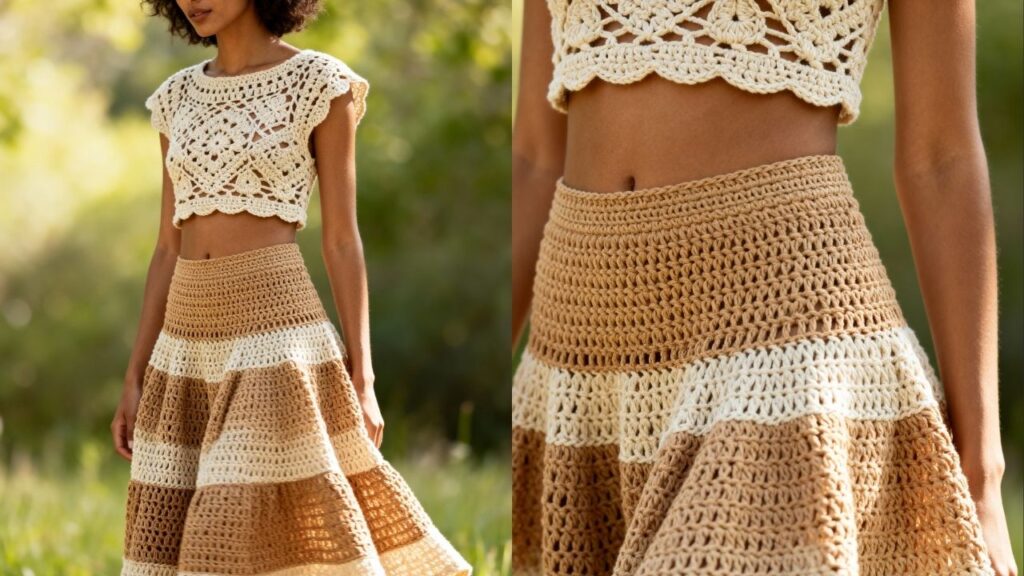 Como fazer conjunto cropped + saia em crochê com medidas certas e bom acabamento