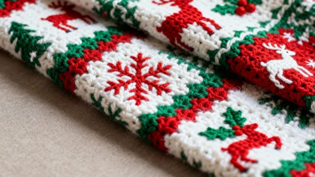 Como fazer mantas natalinas de crochê com acabamento perfeito para o Natal