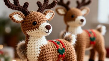 Papai Noel, rena e boneco de neve ganham vida com detalhes caprichados em crochê