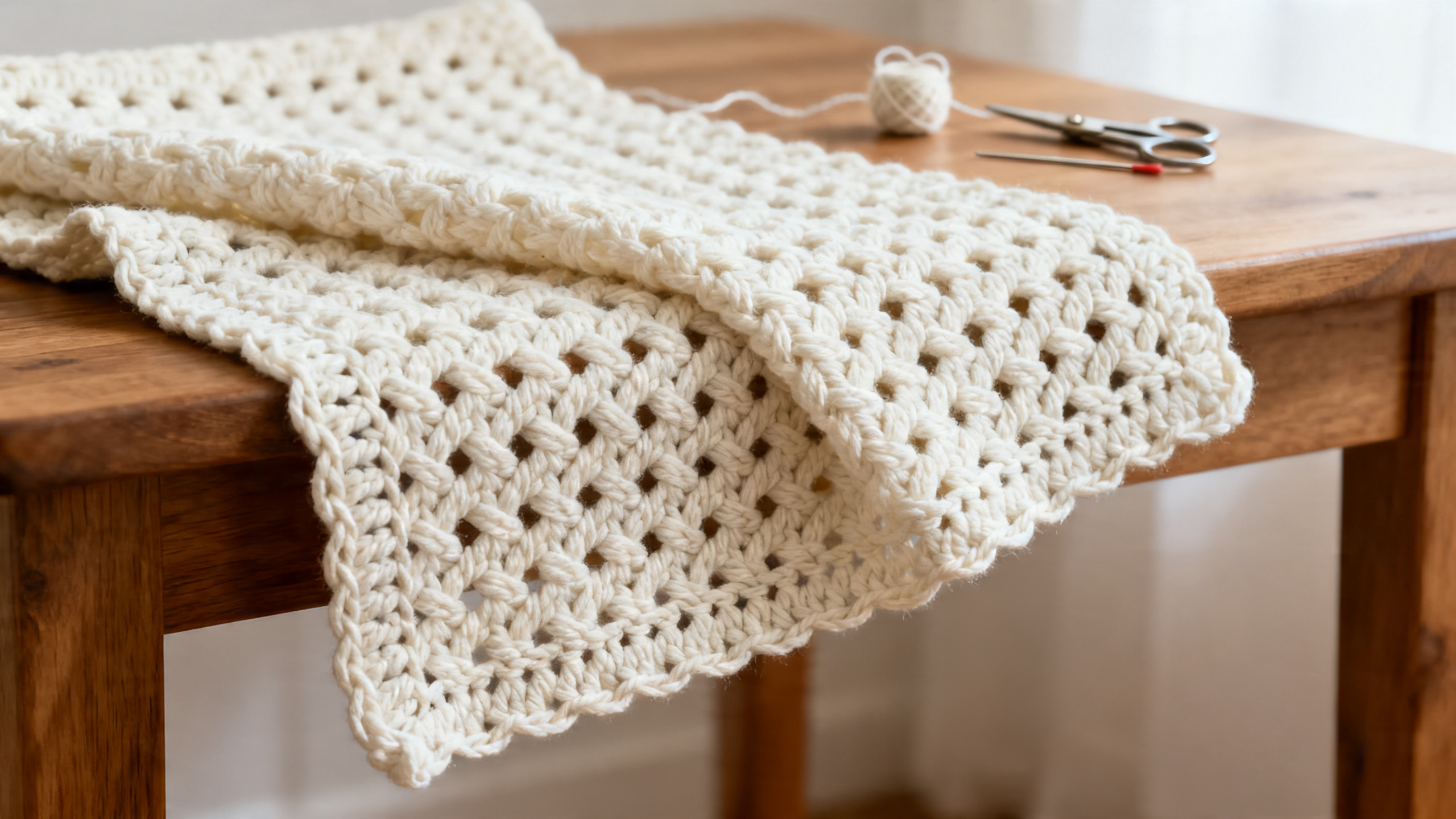 Detalhe do ponto alto repetido e acabamento limpo da toalha artesanal