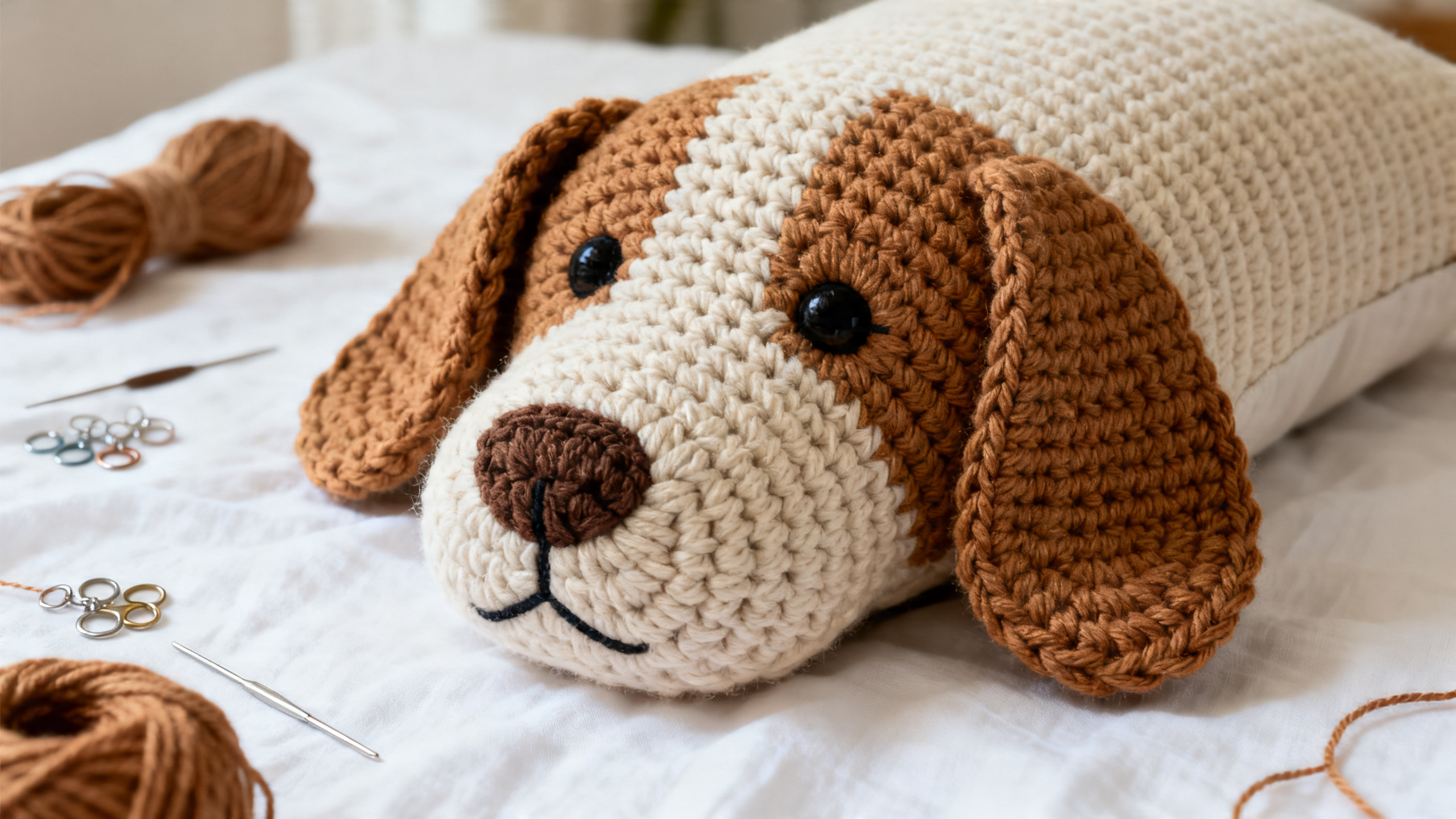 Detalhe do rostinho, costuras e pontos que definem a expressão