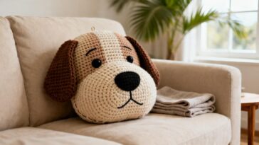 Almofada de crochê com formato de cachorro deixou os sofás mais divertidos e encantou os donos de pets