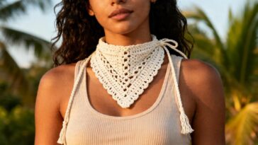 Bandana de crochê está nos festivais e no dia a dia das fashionistas e fica pronta em pouco mais de uma hora