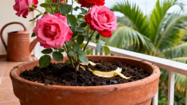 Com uma casca de banana por semana, as rosas voltam a florescer com cores intensas