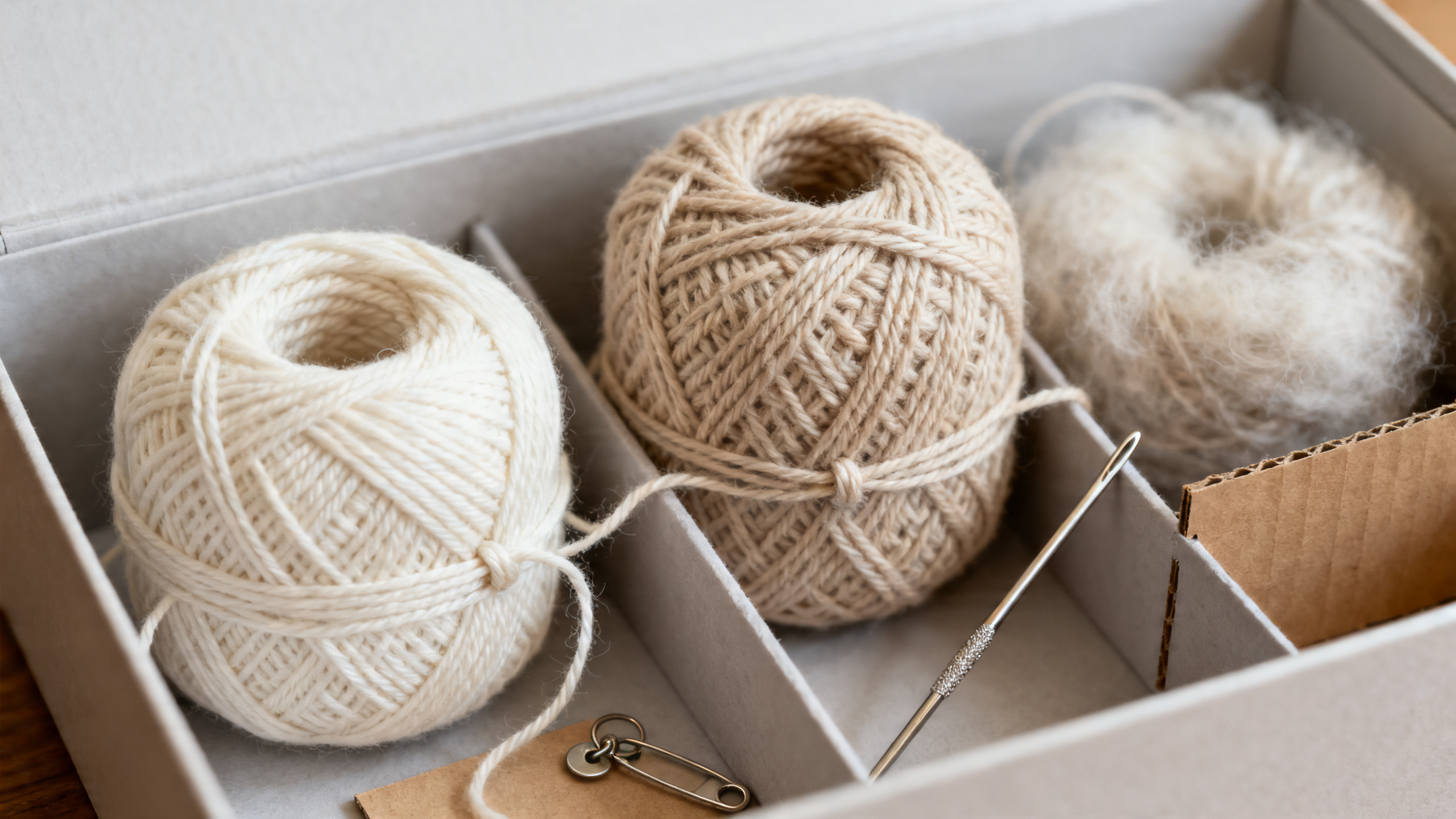 Detalhe da organização por textura, espessura e ponta presa corretamente.