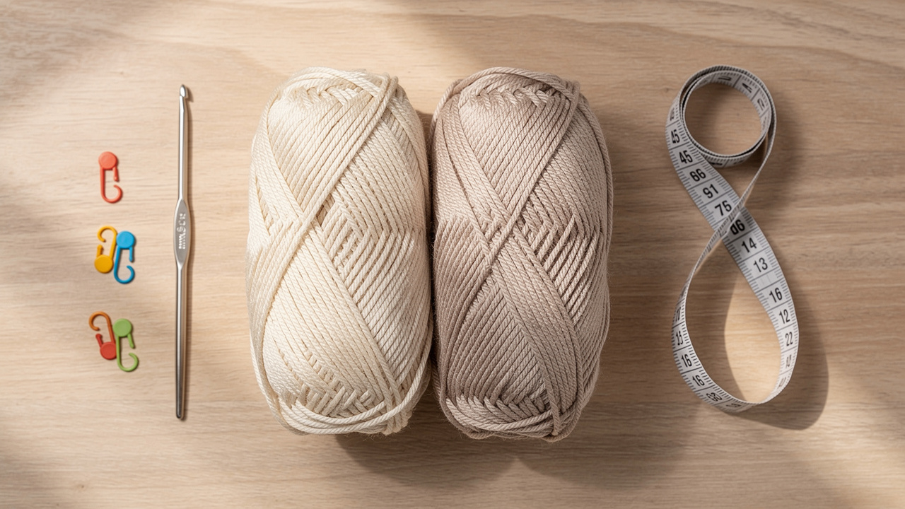 Fio mercerizado, agulha e marcadores para estruturar a manga bufante