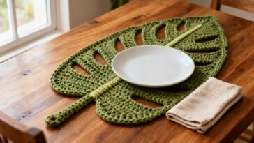 Ela fez um sousplat de crochê em formato de folha e os convidados pensaram que era peça de decoração importada