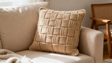 Essa almofada de crochê com efeito 3D engana qualquer pessoa e usa apenas ponto alto e ponto baixo