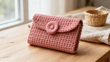 Essa carteira de crochê com botão forrado parece comprada em boutique e cabe em qualquer bolsa