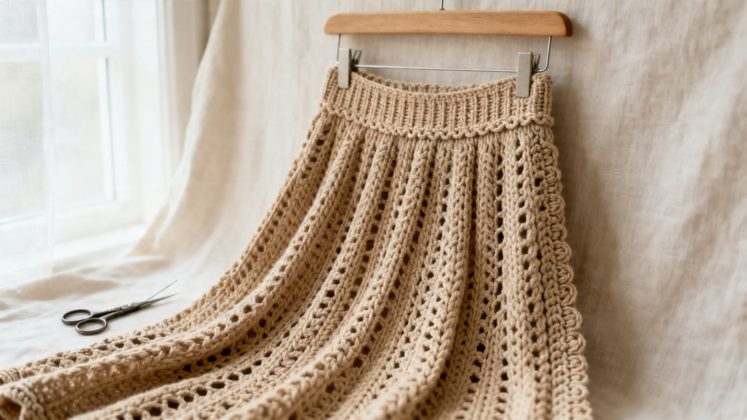 Detalhe do cós firme e dos pontos da saia artesanal.