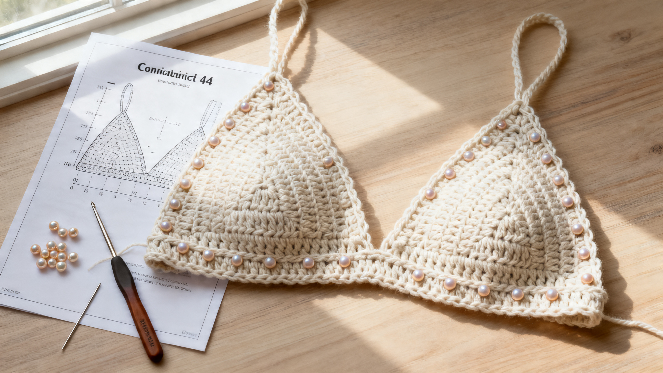 Molde A4, miçangas e acabamento do bojo triangular em destaque