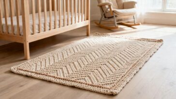 Esse tapete de crochê em ponto espiga está nos quartos dos bebês mais sofisticados e parece saído de revista