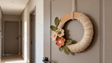 Guirlanda de crochê está substituindo as tradicionais em portas de apartamento e dura o ano inteiro