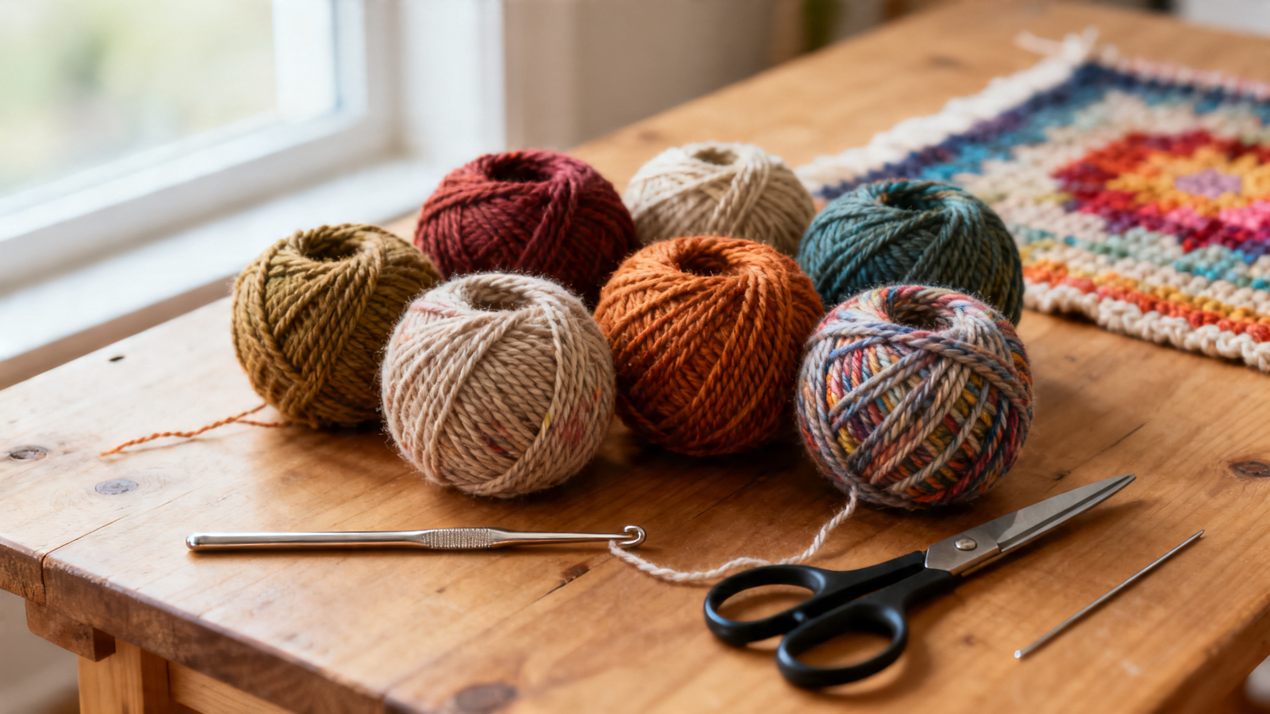 Sobras de barbante número 6 e ferramentas separadas para manter o acabamento uniforme.