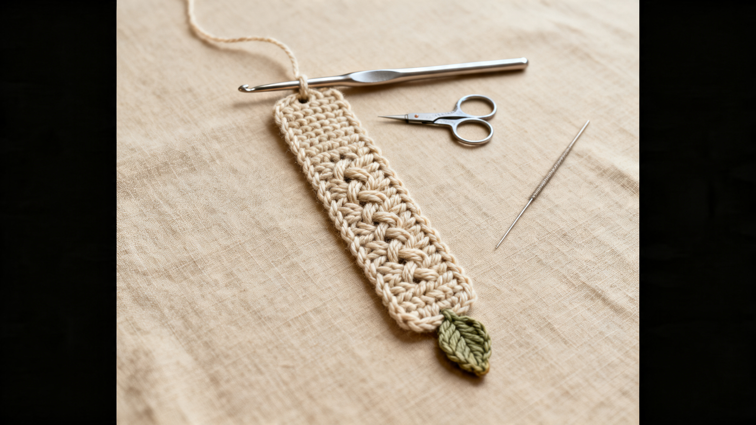 Detalhe dos pontos e materiais usados no marcador de página artesanal