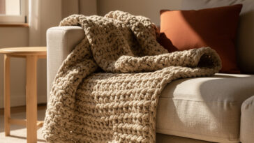 Maxi crochê na decoração: a técnica com tramas gigantes que está transformando salas em 2026 e qualquer iniciante consegue fazer