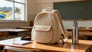 Mochila de crochê está substituindo a bolsa de couro no dia a dia das universitárias e impressiona pela resistência