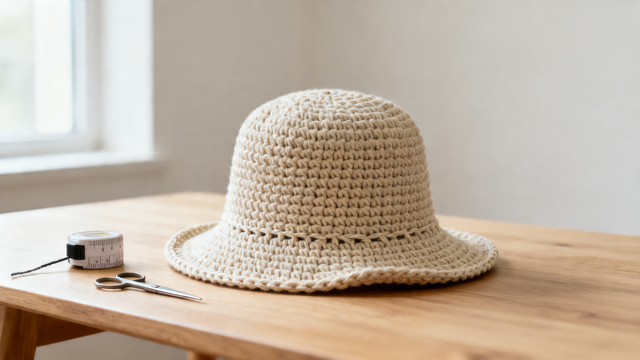 Detalhe dos pontos e do acabamento que definem o formato do chapéu.