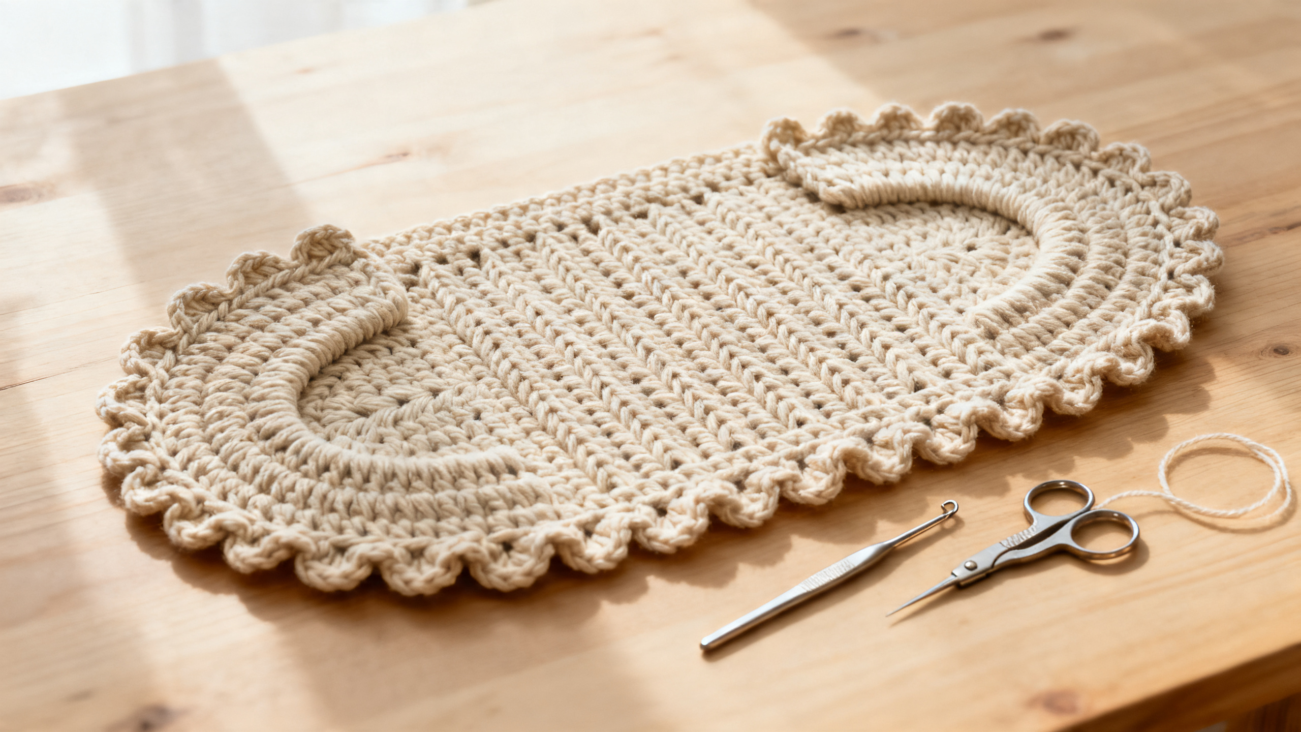 Detalhe das curvas, borda em ponto baixo e bico simples final