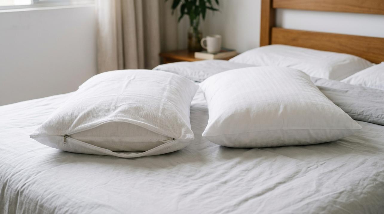 Capa protetora ajuda a reduzir manchas no travesseiro e prolonga o uso
