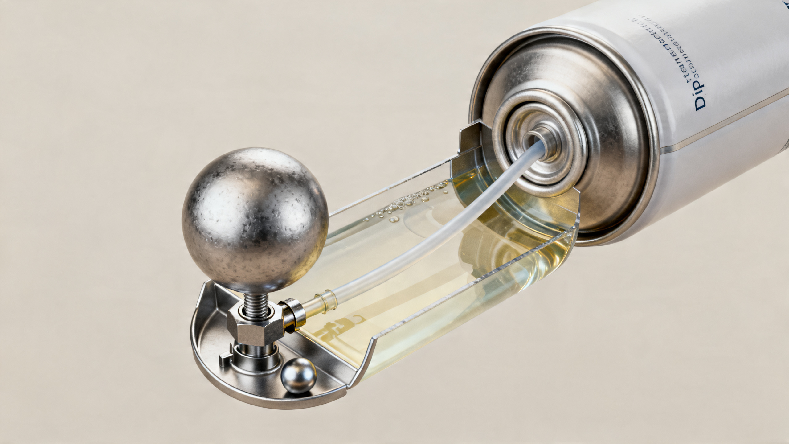 Detalhe técnico mostra como a esfera melhora o funcionamento do spray.