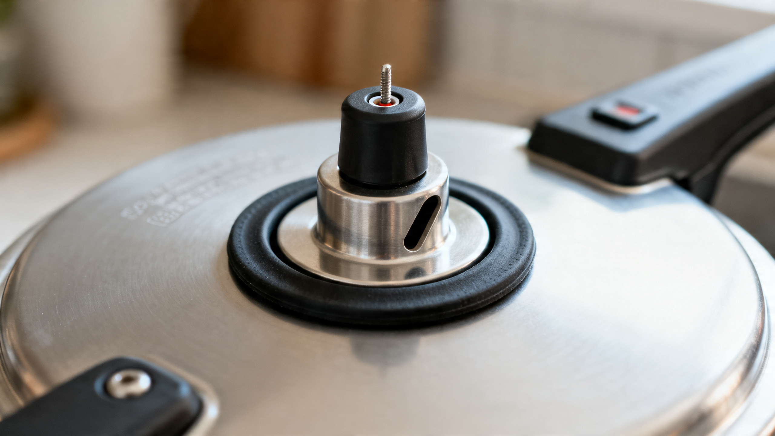 Detalhe da válvula, pino e vedação nas panelas de pressão novas.