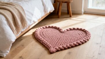 Tapete de crochê em formato de coração está dominando a decoração dos quartos e leva menos fio do que parece