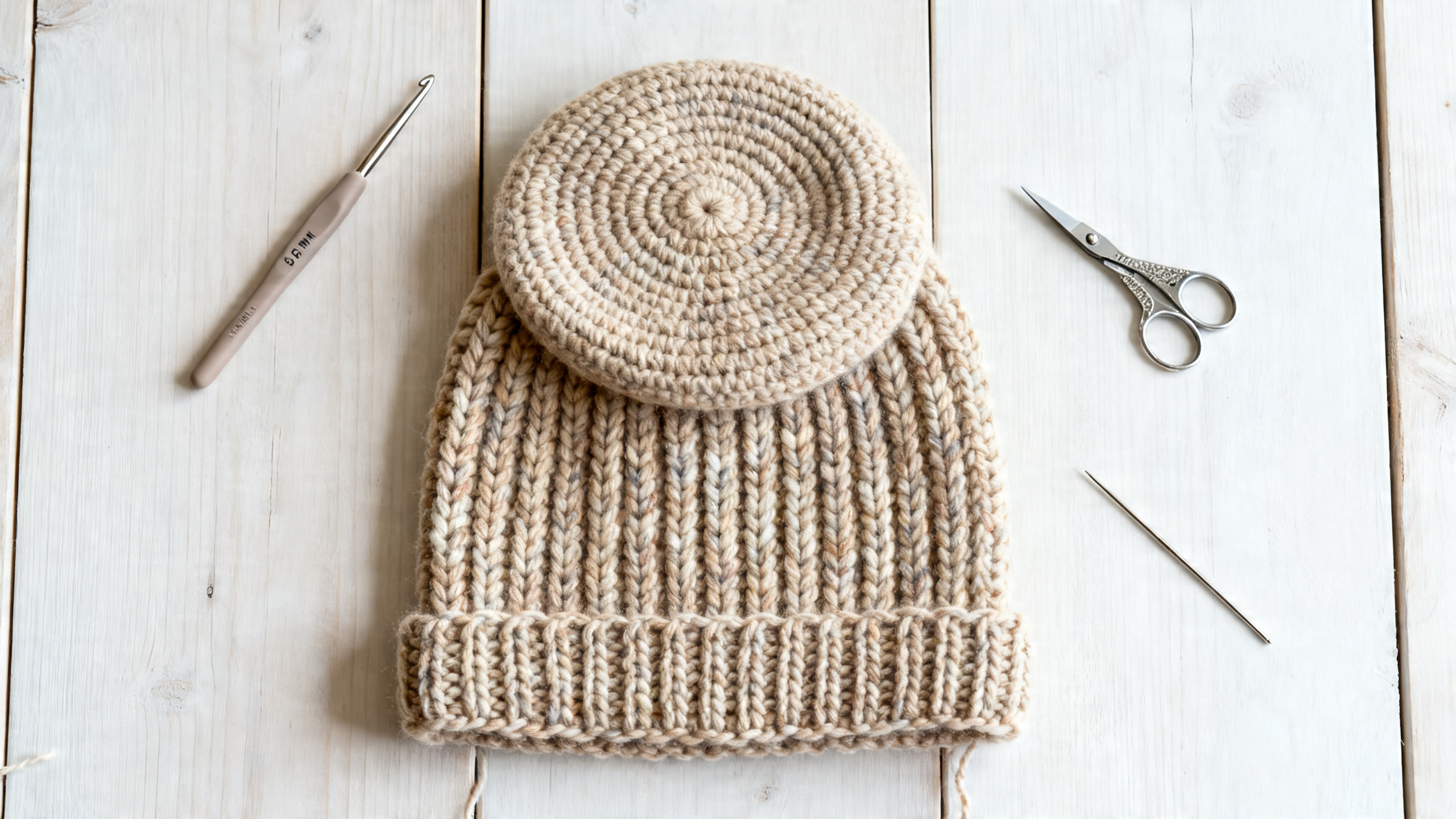 Detalhe do topo circular e da barra ajustada da boina artesanal