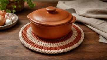 Descanso de panela de crochê para a mesa: qual fio térmico usar e quanto comprar (sem desperdício)