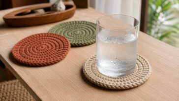 Porta-copos de crochê para a sala: qual fio absorvente usar e quanto comprar (sem desperdício)