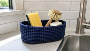 Porta-treco de crochê para a pia: qual fio resistente à água usar e quanto comprar (sem desperdício)